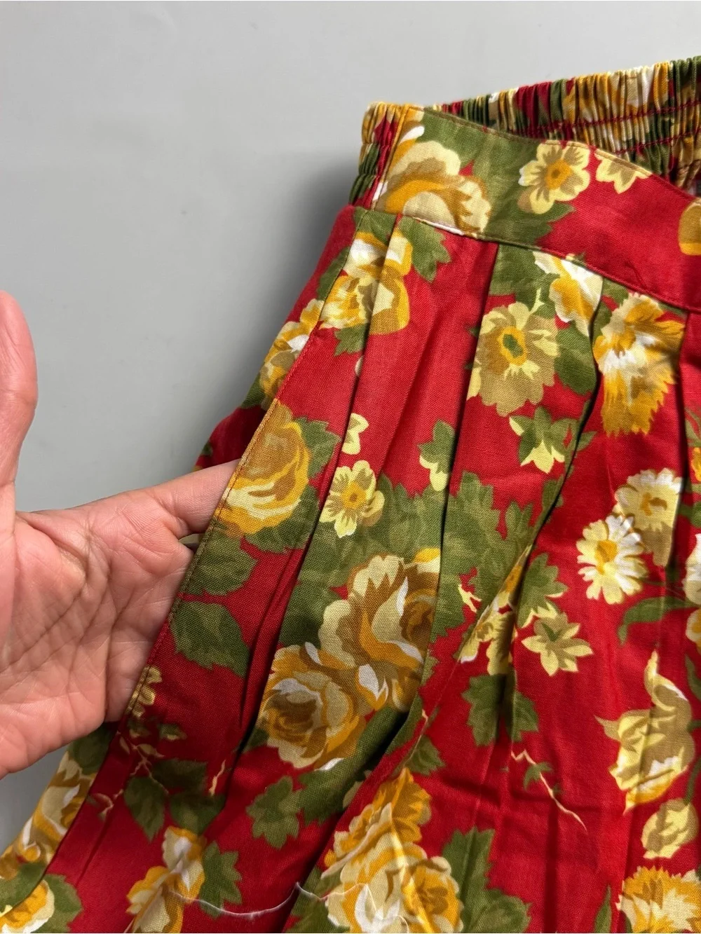 vtg 90s WITT Floral Midi Skirt Red Rose Print Cottagecore Prarie Boho Womens 16